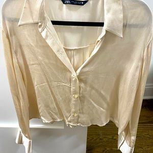 Zara champagne silk blouse